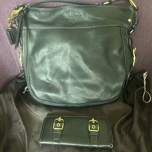 12669 Coach Zoe Black Leather Hobo Bag with Leather Zipper Wallet